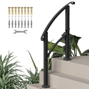 Barandilla de escalera 71 cm negra con kit de instalación para 1-3 escalones exterior