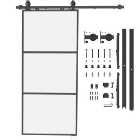 Puerta corredera de cristal con herrajes y cierre suave 91,4x203,2 cm negro