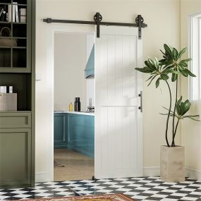 Puerta corredera de granero con herrajes 71,5x213,4 cm blanca para interior