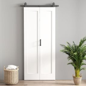 Puerta Corredera con Herrajes Puerta Plegable Corredera con Acabado Personalizable Tirador Fácil Montaje para Baño Salón Sala de Estar Cocina 90x210 cm Blanco