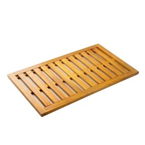 Alfombrilla de ducha de madera de acacia 91x51 cm antideslizante con drenaje para baño spa jardín o piscina