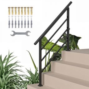 Barandilla de escalera 131 cm con kit de instalación ángulo ajustable para 1-4 escalones negro