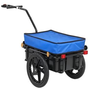 Remolque de bicicleta para carga 40 kg con cubierta impermeable, marco de acero, azul, 144x59x80 cm