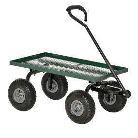 Carro de jardín con ruedas grandes, mango revestido, estructura de acero, carga 150 kg, negro y verde