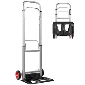 Carretilla plegable de aluminio con mango telescópico ajustable, carga 90 kg, plata y negro