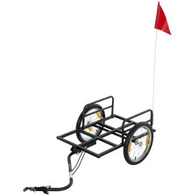 Remolque de bicicleta para carga 40 kg de acero negro con bandera roja y ruedas de 16 pulgadas