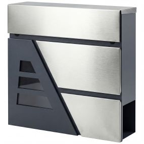 Buzón exterior de acero inoxidable 13 L gris oscuro con cerradura y 2 llaves, tapa antilluvia