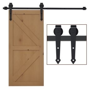Herraje para puerta corredera 200 cm tipo flecha kit de acero al carbono negro con guía de suelo