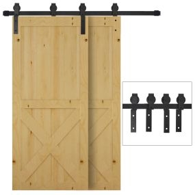 Herraje para Puerta Corredera 200 cm Kit de Acero al Carbono Accesorios con 2 Puertas Deslizantes de Madera de 100 cm de Ancho para Baño Dormitorio Cocina Negro