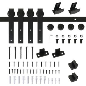 Kit herrajes para puerta corredera doble de madera 200 cm, acero al carbono negro