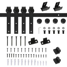 Kit herrajes para puerta corredera doble de madera 183 cm ancho 45 cm acero al carbono negro
