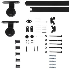 Herrajes para Puertas Correderas 200 cm, Kit de Accesorios para Puerta Corredera con 2 Rieles de Acero al Carbono, Guía de Suelo, 2 Topes, Dispositivo Antideslizante, para Garaje Armario Negro