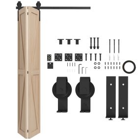 Kit de herrajes para puerta corredera plegable 4FT/122 cm para 2 puertas con riel negro