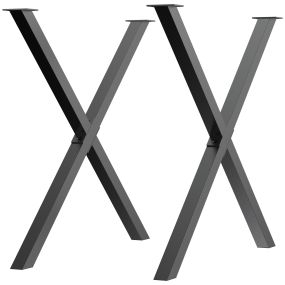 Conjunto de 2 patas para mesa estilo industrial 80x72 cm en X de acero negro con protectores y tornillos