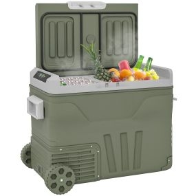 Nevera portátil eléctrica 45L 12V/24V -20 a 20 °C con ruedas 64,5x43,5x53 cm verde