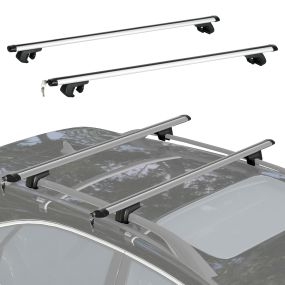 Barras de techo universales de aluminio con cerradura 123,5 cm plata carga 75 kg