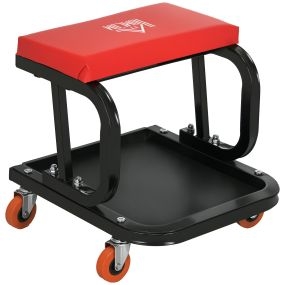 Taburete de taller móvil con ruedas y bandeja para herramientas, acero, rojo, carga 100 kg