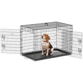 Jaula plegable para perros medianos de acero negro 106x71,5x76 cm con 2 puertas y bandeja extraíble