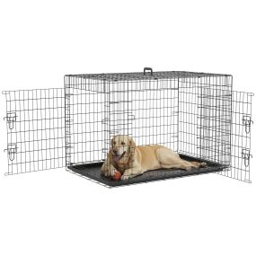 Jaula plegable para perros grandes de acero negro 121x76,5x81 cm con 2 puertas y bandeja extraíble