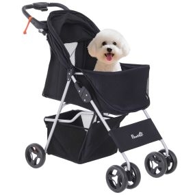 Carrito plegable para perros pequeños con toldo ajustable, cesta y 2 ruedas, negro 77x45x99,5 cm