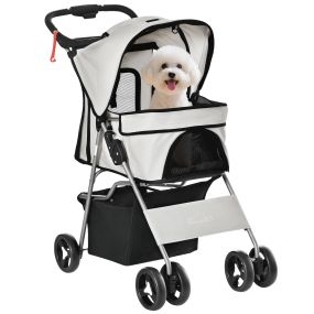 Carrito plegable para perros pequeños con toldo ajustable y cesta de almacenaje gris 77x45x99,5 cm