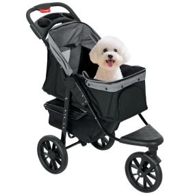 Carrito para Perros Plegable Cochecito para Mascotas Carrito para Perros Pequeños con 3 Ruedas Ventanas de Malla Cesta y Correas de Seguridad Carga 25 kg 109,5x57,5x106,5 cm Gris
