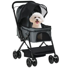 Carrito plegable para perros pequeños con mango reversible, ventana de malla y carga 10 kg, gris