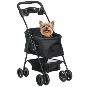 Cochecito plegable para perros pequeños con ruedas universales y cesta 67x45x96 cm negro
