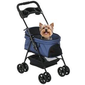Cochecito plegable para perros pequeños con ruedas universales y cesta 67x45x96 cm azul oscuro