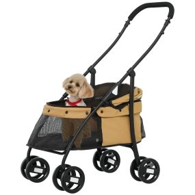 Carrito plegable para perros pequeños con malla, cojín lavable, seguridad y marco de acero, café