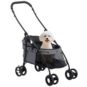 Carrito plegable para perros pequeños con malla, cojín lavable, correas y marco de acero, gris