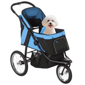 Carrito para Perros Plegable Cochecito para Mascotas Carrito para Perros Medianos Pequeños con Cesta Capota Ajustable Ventana de Malla y 3 Ruedas Grandes Carga 20 kg 111x58x107 cm Azul