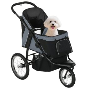 Carrito plegable para perros y mascotas con cesta capota ajustable 3 ruedas 20 kg gris