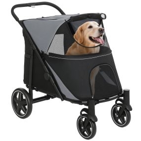 Cochecito para Perros Plegable Carrito para Mascotas con Ventanas de Malla Carga 30 kg Correas de Seguridad Bolsillos de Almacenamiento 112x65x100 cm Gris y Negro