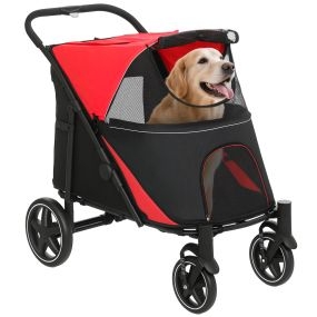 Cochecito plegable para perros y mascotas rojo 112x65x100 cm carga 30 kg con malla y bolsillos