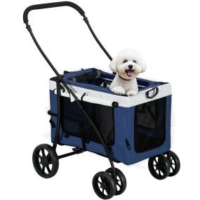 Carrito para perros 4 en 1 plegable con transportín desmontable, cojín, carga 10 kg, azul