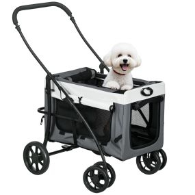 Carrito para perros 4 en 1 plegable con transportín desmontable, cojín, carga 10 kg, gris