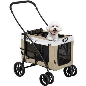 Carrito para perros 4 en 1 plegable con transportín desmontable y cojín, carga 10 kg, caqui