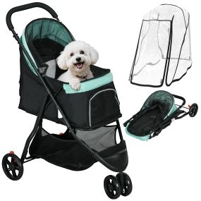 Carrito plegable para perros pequeños con cubierta lluvia, ventana de malla y 2 ruedas, verde