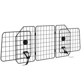 Barrera protectora de coche para perros ajustable plegable de acero negro 93-150x42 cm