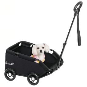 Carrito plegable para perros miniatura con barra ajustable, cojín, bolsa y ruedas 53x45x28 cm negro