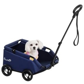 Carrito plegable para perros miniatura con barra ajustable, cojín, bolsa y ruedas 53x45x28 cm azul oscuro