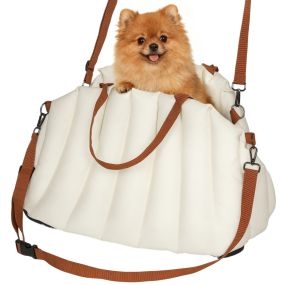 Asiento de coche para perros pequeños hasta 5 kg con cinturón, base antideslizante y funda lavable crema