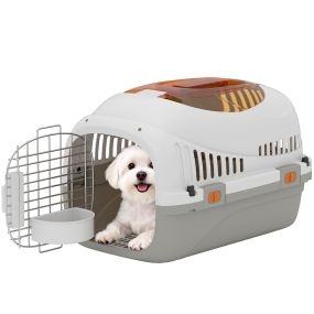 Transportín para gatos y perros pequeños de plástico gris claro 49x32x31 cm carga 4 kg