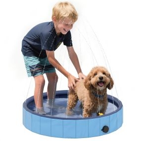 Piscina plegable para perros con aspersor PVC antideslizante Ø80x20 cm azul claro