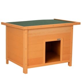 Caseta para perro de madera impermeable con tejado abatible y patas antideslizantes 82x58x58 cm natural
