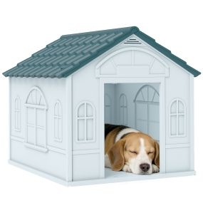 Caseta para perros medianos 65x75,7x63 cm azul verdoso y blanco para interior y exterior