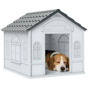 Caseta para perros medianos 65x75,7x63 cm gris y blanco para interior y exterior