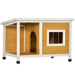 Caseta para perros exterior de madera 85,5x62x60 cm con techo asfáltico abatible natural