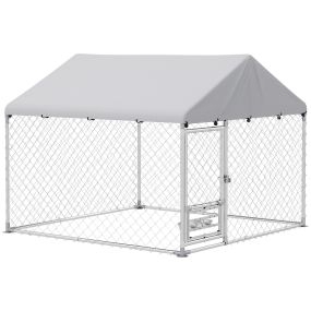 Perrera exterior 2x2x1,55 m de acero galvanizado con techo impermeable y 2 cuencos ajustables